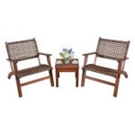 3 Pieces Outdoor Wooden Patio Rattan Furniture Set - Image 3