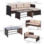 3 Piece Patio Furniture Set, Rattan Outdoor Sofa Set with Chaise Lounge & Loveseat, Soft Cushions, Tempered Glass Table, L-Shaped Sectional Couch, Beige - Image 8