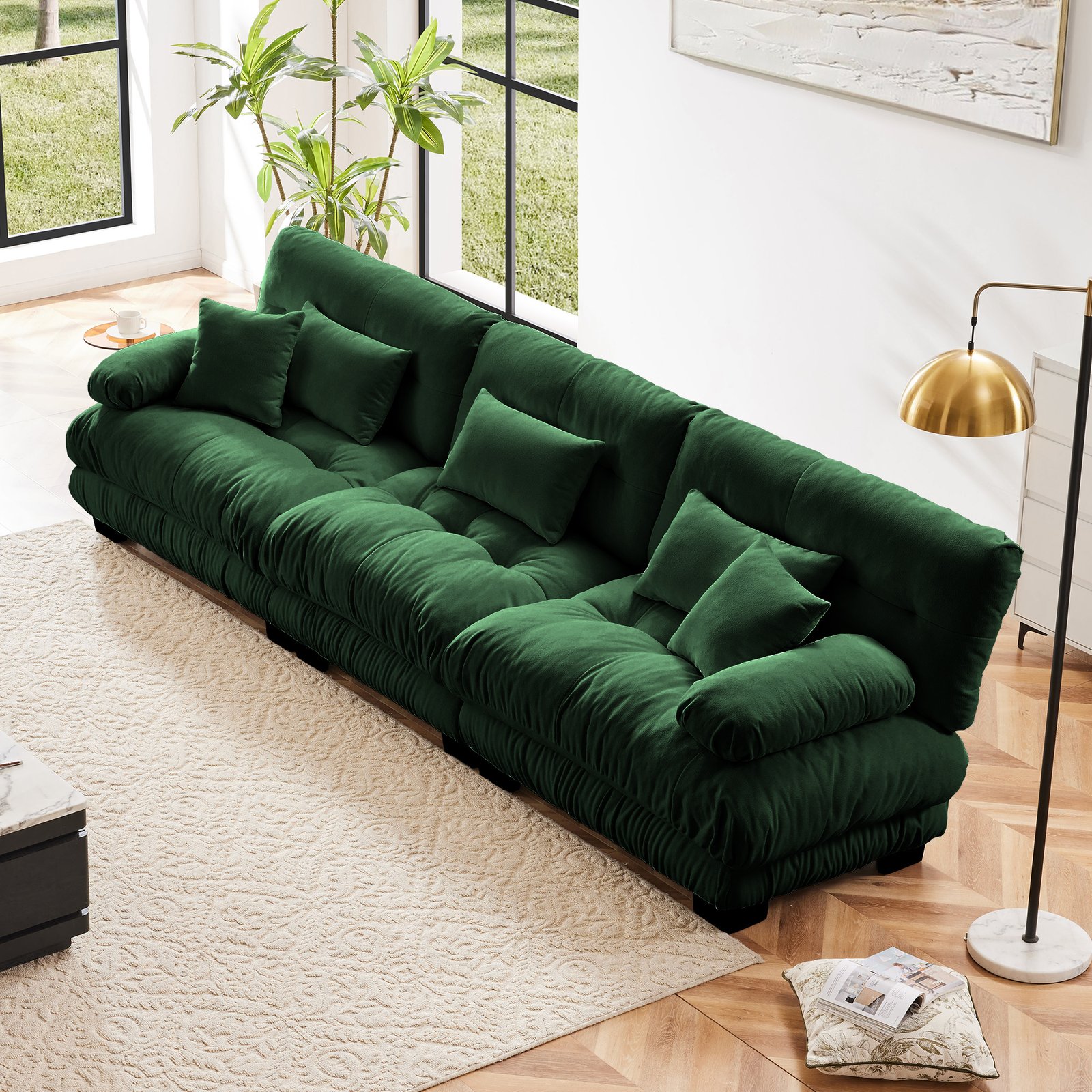 068b47ea-1024-496f-aeb0-85e745a60432.jpg 3-Seater Sectional Sofa Modular Deep Seat Sofa Couch , Chenille Sofa Soft Comfy Upholstered Furniture For Living Room, Apartment, Studio, Office,Chenille,Green - Image 1