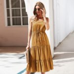 Sling  Dress Light Green Mid-length Skirt - Image 2