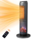 25Inch Tower Space Heater, Portable Electric Space Heater With Remote Control, 12H Timer, Thermostat, 60 Degrees Oscillation, Overheating & Tip-Over Protection For Indoor Large Room Bedroom Office