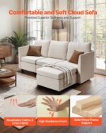 Modular Sectional Sofa, 3-Seater Modular Sofa With Hidden Storage, Cloud Sectional Couch With Ottoman & High Rebound Sponge, Solid Wood Frame Upholstered Couch For Living Room, Bedroom, Beige - Image 5