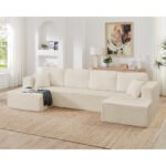U Shape Modular Sectional Sofa, Compressed Sectional Sofa Modern Minimalist Style Corduroy Couch, Sleeper Sofa For Living Room, Bedroom, Comfy Compressed Sofa Couch Space-Efficient Design-beige