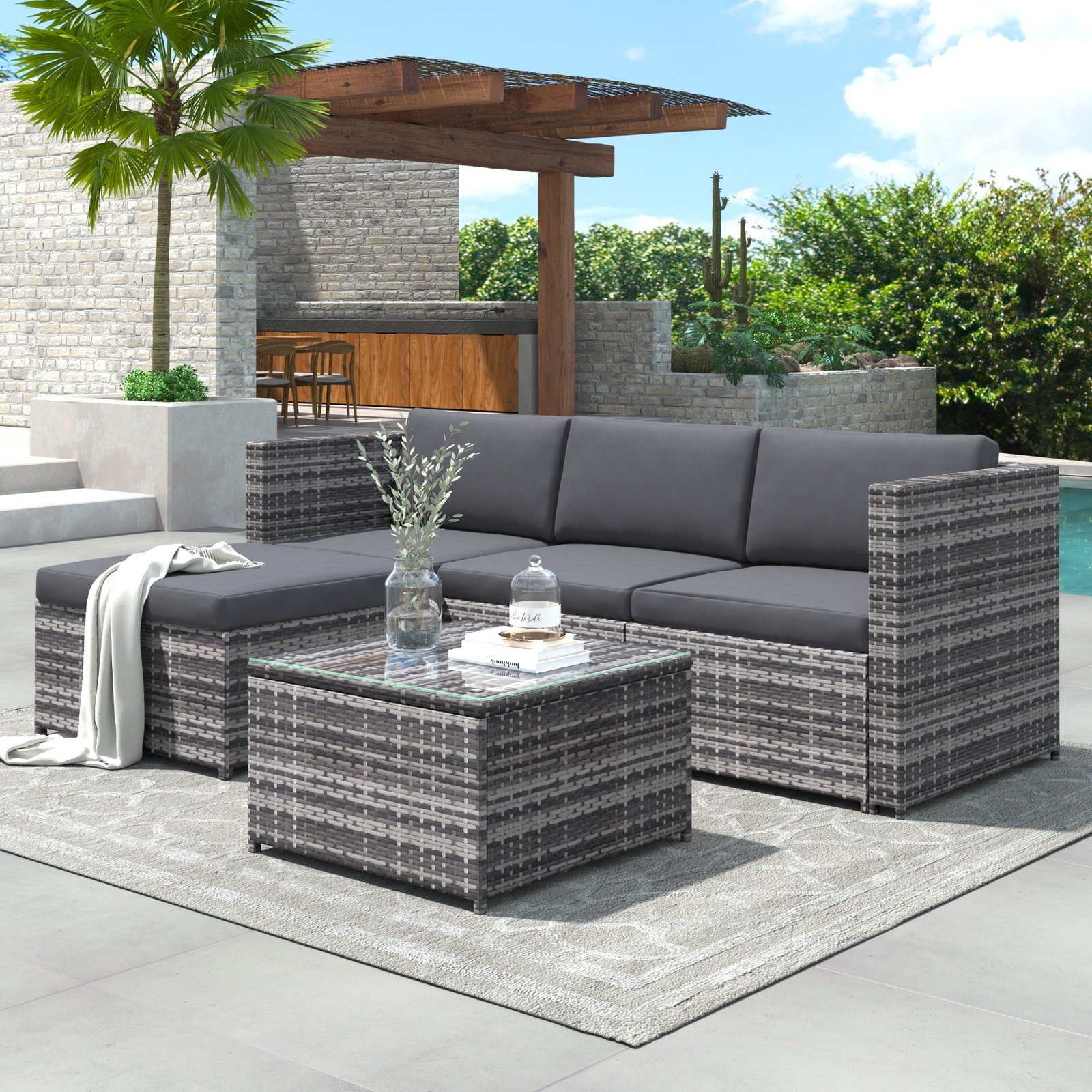 0d172c49-0b15-48e1-95f3-f037a5266685.jpg Garden Corner Sofa Rattan Garden Furniture Patio Set Garden Entertaining Set Garden Rattan Furniture Lounge Set,Grey - Image 1