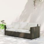 Patio Couch PE Wicker Deep Seating Outdoor Sofa With Removable Cushions, 3 Seater Rattan Sofa, Outdoor Furniture For Balcony, Deck, Garden And Poolside, Cream White - Image 2