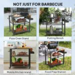 3-Tier Outdoor Grill Cart with Storage Racks, Side Handle, Movable Pizza Oven Table on Wheels - Image 7