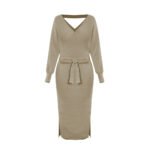 The  Autumn And Winter Knitted Dress Slim Double V-Neck Sweater Skirt Can Be Used As A Cross-Border Amazon Product - Image 6