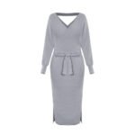 The  Autumn And Winter Knitted Dress Slim Double V-Neck Sweater Skirt Can Be Used As A Cross-Border Amazon Product - Image 2