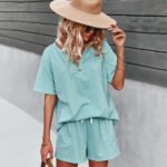 Spring And Summer Solid Color  Knitted Cotton Top Short Casual Women's Clothing