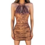 Dunhuang Sleeveless Halter Pencil Skirt Printed Middle Skirt - Image 3