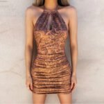 Dunhuang Sleeveless Halter Pencil Skirt Printed Middle Skirt - Image 2