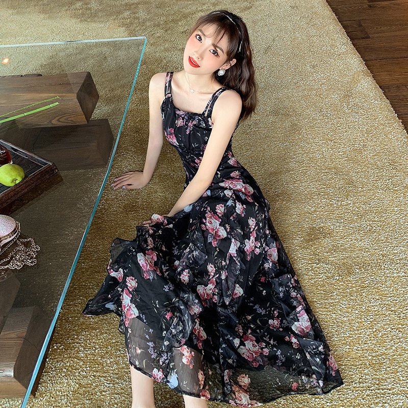 1623378001004.jpg Printed A-line Skirt Summer Temperament Was Thin Suspender Skirt - Image 1