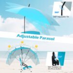Beach Umbrella Chair For Adults With Adjustable Parasol UPF 50 Tear-proof 600D Oxford Fabric With PVC - Image 8