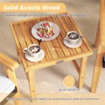 3 Pieces Patio PE Wicker Furniture Set Acacia Wood Outdoor Conversation Bistro Set - Image 8