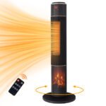 33inch Tower Space Heater With 3D Flame, 1500W Portable Electric Heater With Thermostat, 60 Degrees Oscillation, Timer, Remote Control, For Indoor Bedroom Office Home, Black - Image 9
