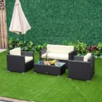 4-Seater Rattan Sofa Set Garden Rattan Furniture Wicker Steel Chair Seat Furniture Patio Rattan Garden Sofa Black - Image 4