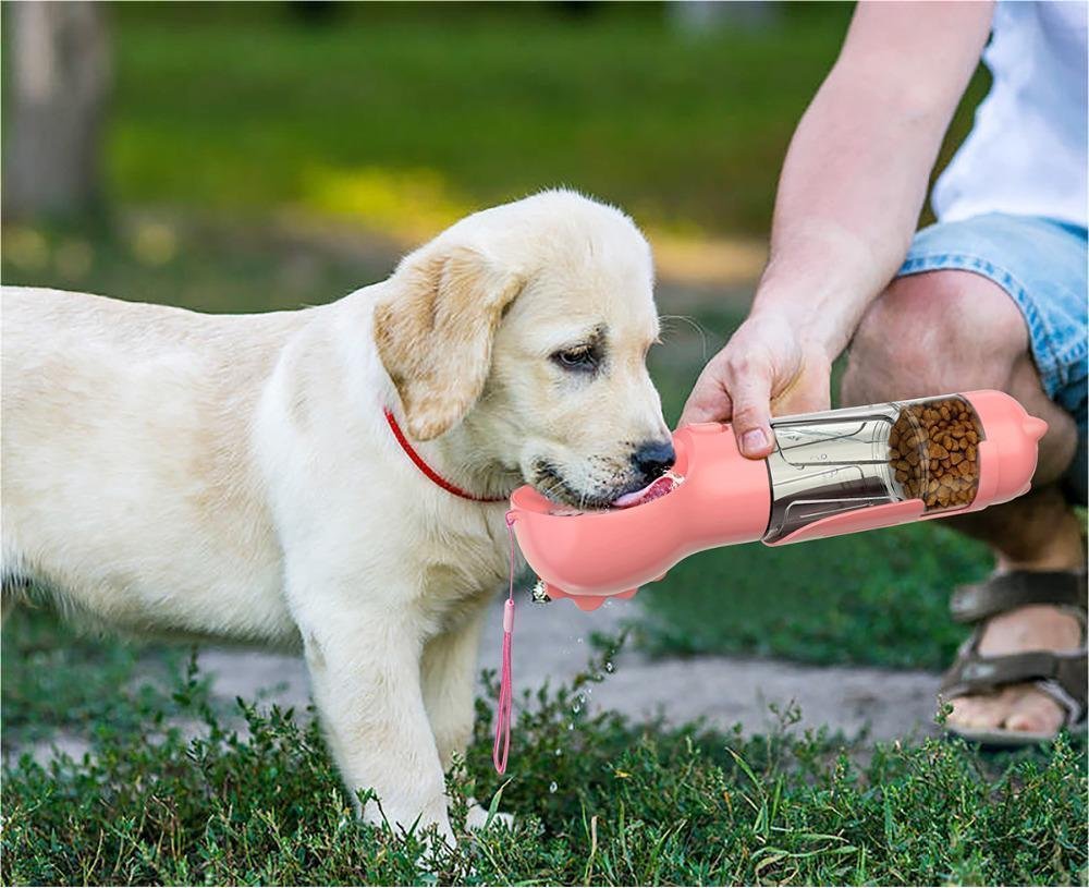 1d82af07-a24e-44cb-83d7-561c32014385.jpg Pet Water Bottle Feeder Bowl Garbage Bag Storage Portable Pet Outdoor Travel 3 In 1 Dog Water Bottle - Image 1