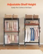 Rolling Clothes Rack, Heavy Duty Clothing Garment Rack, 3 Adjustable Tiers Clothing Racks With Carbon Steel, 450 Lbs Load Capacity Closet Wardrobe For Bedroom, Clothing Store, Hallway - Image 5
