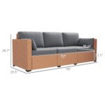 Patio Couch PE Wicker Deep Seating Outdoor Sofa With Removable Cushions, 3 Seater Rattan Sofa, Outdoor Furniture For Balcony, Deck, Garden And Poolside, Sand - Image 2
