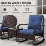 3 Piece Wicker Patio Furniture Set, Outdoor PE Rattan Rocking Chairs With Coffee Table, Cushions For Porch, Brown - Image 4