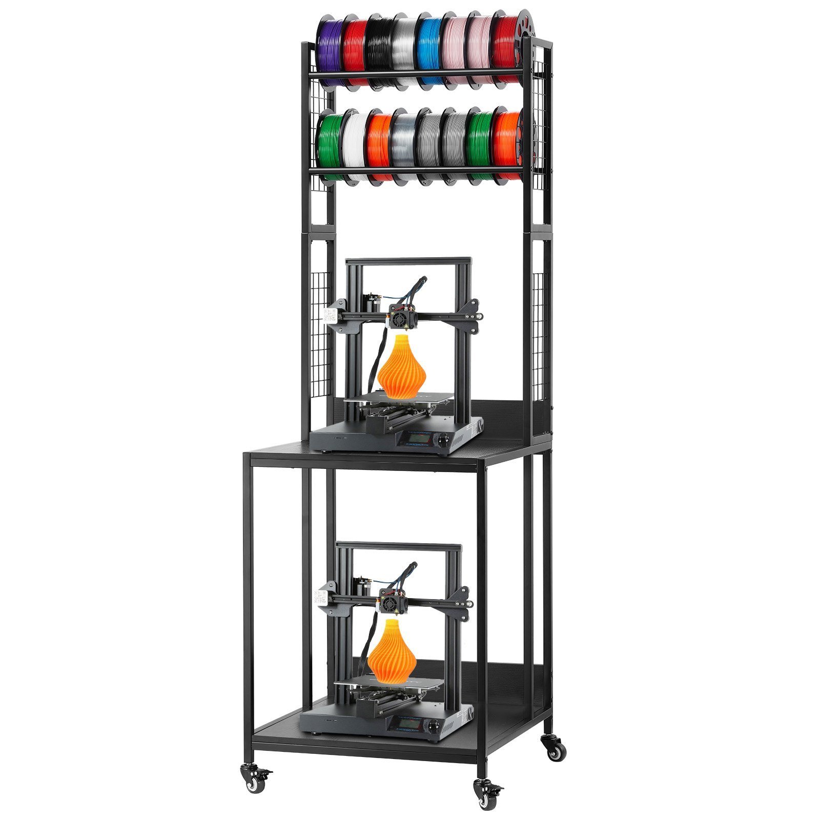 1fbd522d-74a6-4483-bccb-14afd552b052.jpg 3D Printer Filament Storage Rack, 4-Tier 3D Printer Stand With Filament Storage, Spools Holder Racks Cart With Wheels, Filaments Organzied For 3D Printing Station, Office, Workshop (Shelf Only) - Image 1