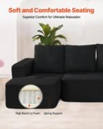 Modular Sectional Sofa, L Shaped Modular Sofa With Chaise, Cloud Sectional Couch With High Rebound Sponge And Density, Upholstered Corduroy Couch With Cushion For Living Room, Bedroom, Black - Image 4