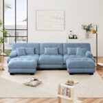 Luxury Modular Sectional Sofa Couch - Oversized U Shaped Cloud Couch For Living Room,Deep Seat Sofa Couch With 2 Ottomans ,Chenille Blue - Image 4