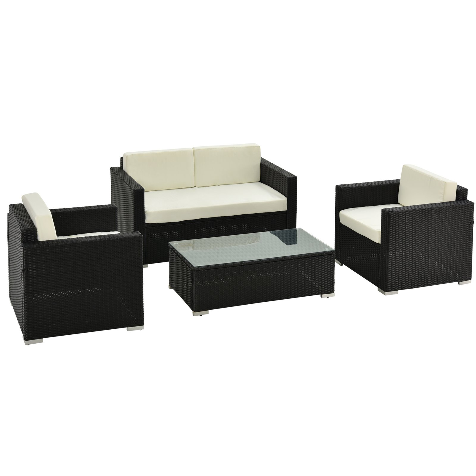242788ae-1682-4b5d-8997-f974b4c3328c.jpg 4-Seater Rattan Sofa Set Garden Rattan Furniture Wicker Steel Chair Seat Furniture Patio Rattan Garden Sofa Black - Image 1