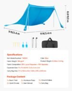 Beach Tent Sun Shelter, UPF50+ Sun Protection, 6.6 Ft Tall, 11 X 11 Ft, Easy Pop Up Beach Canopy With Sandbags, Stability Poles, Sand Shovels, Portable Shade For Family Outings, Camping, Fishing