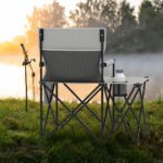 Oversized Camping Chair With Side Table And 2 Storage Pockets PU Coated Oxford Cloth For Camping, RV Trip Or Family Travel