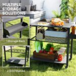 3-Tier Outdoor Grill Cart With Storage Racks, Side Handle, Movable Pizza Oven Table On Wheels - Image 3