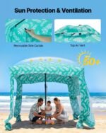 Beach Cabana, 6 X 6 Ft Beach Canopy With Side Wall, UPF 50+ Protection Easy Setup Cabana Tent With Sand Pockets, Large Portable Shade Sun Shelter, Outdoor Umbrella For Whole Family & Friends - Image 2