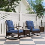 3 Piece Wicker Patio Furniture Set, Outdoor PE Rattan Rocking Chairs With Coffee Table, Cushions For Porch, Brown - Image 3