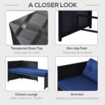 3 Piece Patio Furniture Set, Rattan Outdoor Sofa Set with Chaise Lounge & Loveseat, Soft Cushions, Tempered Glass Table, L-Shaped Sectional Couch, Blue - Image 7