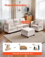 Modular Sectional Sofa, Modern 5-Seater Modular Sofa With Hidden Storage, Cloud Sectional Couch With High Rebound Sponge, Solid Wood Frame Upholstered Comfy Couch For Living Room, Bedroom, Beige - Image 3