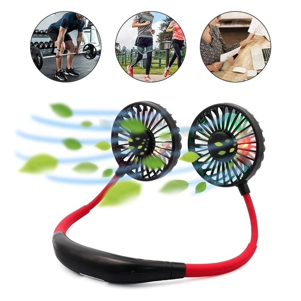 34201334-c924-4aaa-b720-a1dc2b89a235.jpg Mini Portable Hanging Neckband Fan USB Rechargeable Double Fans Air Cooler Conditioner Colorful Aroma Electric Desk Fan For Room - Image 1