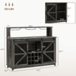 55" Coffee Bar Cabinet with Lights, Farmhouse Wine Cabinet with Wine and Glass Racks for Kitchen, Dining Room, Brown - Image 3