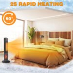 33inch Tower Space Heater With 3D Flame, 1500W Portable Electric Heater With Thermostat, 60 Degrees Oscillation, Timer, Remote Control, For Indoor Bedroom Office Home, Black - Image 2
