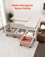 Modular Sectional Sofa, 3-Seater Modular Sofa With Hidden Storage, Cloud Sectional Couch With Ottoman & High Rebound Sponge, Solid Wood Frame Upholstered Couch For Living Room, Bedroom, Beige - Image 4