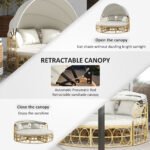 Patio Furniture Set, Round Outdoor Daybed with Retractable Canopy, Hollow Wicker PE Rattan Sectional Sofa with Washable Couch Cushions for Pool, Lawn, Cream White - Image 2