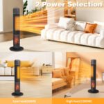 33inch Tower Space Heater With 3D Flame, 1500W Portable Electric Heater With Thermostat, 60 Degrees Oscillation, Timer, Remote Control, For Indoor Bedroom Office Home, Black - Image 5