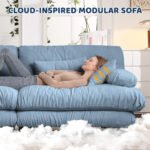 3-Seater Sectional Sofa Modular Deep Seat Sofa Couch , Chenille Sofa Soft Comfy Upholstered Furniture For Living Room, Apartment, Studio, Office,Chenille Blue - Image 5