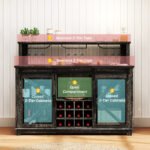 55" Coffee Bar Cabinet with Lights, Farmhouse Wine Cabinet with Wine and Glass Racks for Kitchen, Dining Room, Brown - Image 4