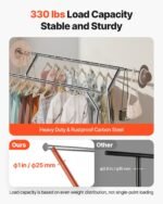 Clothes Rack, Rolling Clothing Garment Rack With 2 Hanging Rods And Storage Basket, 330 Lbs Load Capacity, Extendable Carbon Steel Clothing Racks With Wheels For Bedroom, Laundry, Living Room - Image 3