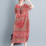Literary Retro Loose Print Ethnic Style Dress For Women - Image 3