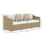 Rattan Wicker 3 Seater Patio Couch With Cushions, 2 Throw Pillows, Outdoor Furniture Rattan Sofa, Cream White - Image 3