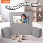 Kids Couch, 4Pcs Modular Kids Play Couch, Toddler Couch Sofa Bed, Kids Chair Seat Playroom Furniture, Child Sectional Sofa With Removable Cover For Kids Girls & Boys, Grey - Image 2