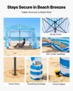 Beach Cabana, 6 X 6 Ft Beach Canopy With Side Wall, UPF 50+ Protection Easy Setup Cabana Tent With Sand Pockets, Portable Shade Sun Shelter Umbrella For Whole Family & Friends, Blue Stripes - Image 4