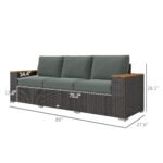 3-Seat Outdoor Patio Sofa With Cushions, PE Rattan Wicker Sofa With Wide Armrests, Outdoor Wicker Couch, Dark Gray - Image 2