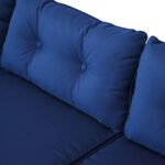 3 Piece Patio Furniture Set, Rattan Outdoor Sofa Set with Chaise Lounge & Loveseat, Soft Cushions, Tempered Glass Table, L-Shaped Sectional Couch, Blue - Image 5